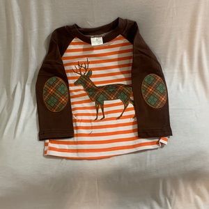 EnDEERing Striped and Plaid Top with plaid Elbow Patches